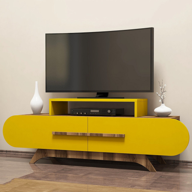 Comoda TV galbena/maro din lemn 145 cm Rose The Home Collection