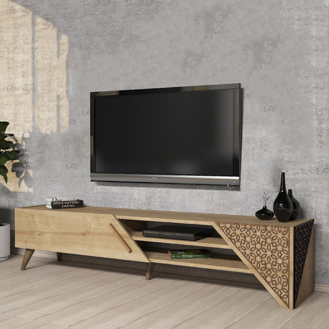 Comoda TV maro deschis din lemn 180 cm Beril The Home Collection