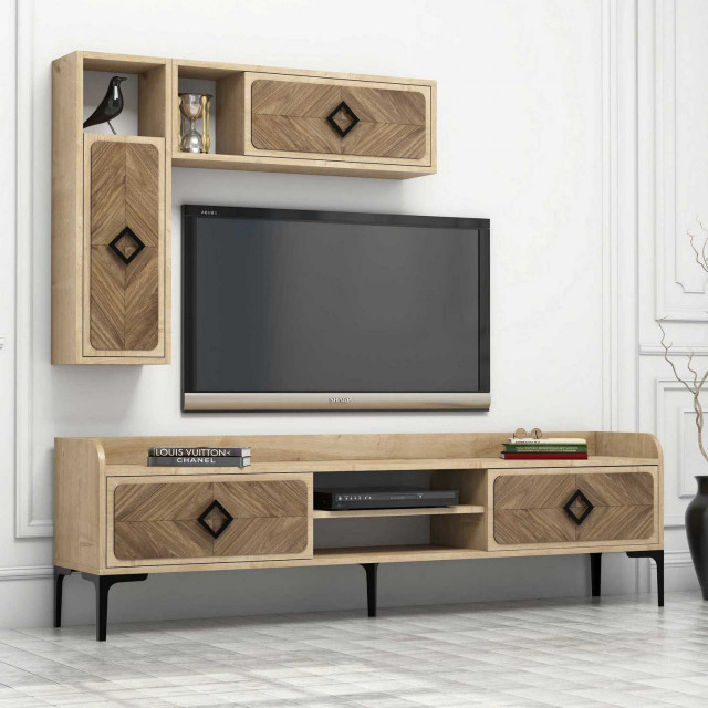 Comoda TV, masa de cafea si raft maro din lemn Samba The Home Collection
