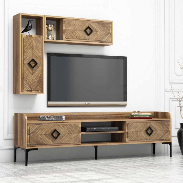 Comoda TV, masa de cafea si raft maro inchis din lemn Samba The Home Collection