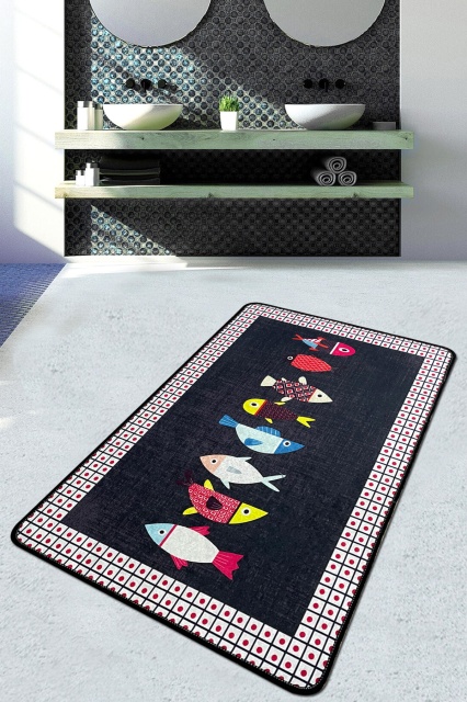 Covoras de baie multicolor din fibre sintetice 80x100 cm Swing of Fish The Home Collection