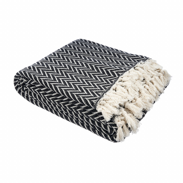 Cuvertura neagra din bumbac 200x230 cm Zigzag The Home Collection
