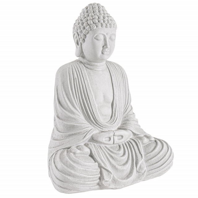 Decoratiune alba din fibra de sticla si lut 42 cm Buddha Seated Bizzotto