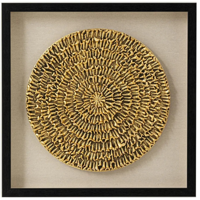 Decoratiune de perete aurie/neagra din fibre 60x60 cm Chain Circle Kare