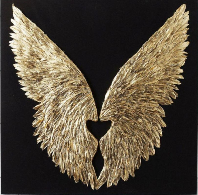 Decoratiune de perete aurie/neagra din fibre sintetice 120x120 cm Wings Kare