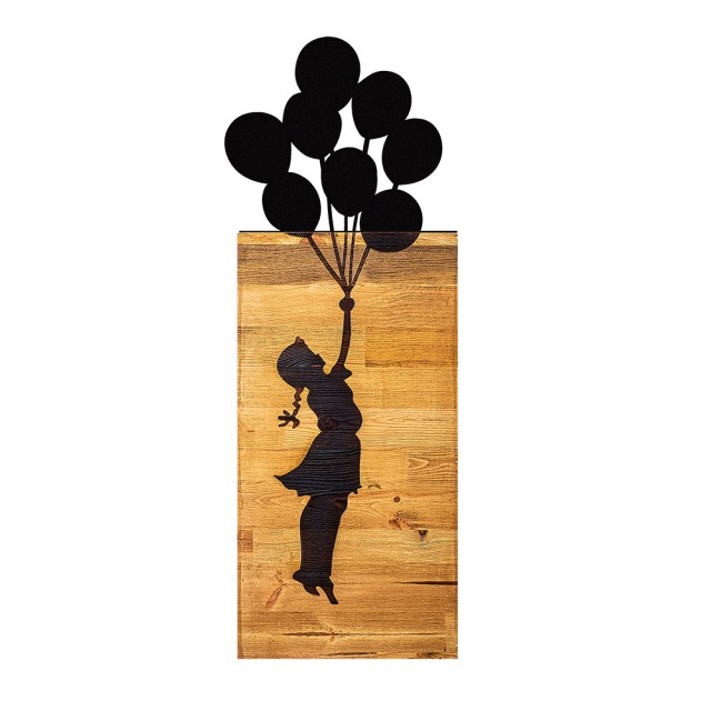 Decoratiune de perete neagra/maro din metal 30x86 cm Banksy Chıld And Balloons Collection