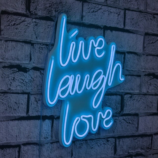 Decoratiune luminoasa albastra din plastic Live Laugh Love The Home Collection