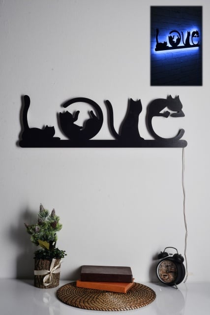 Decoratiune luminoasa albastra/neagra Love Cats The Home Collection