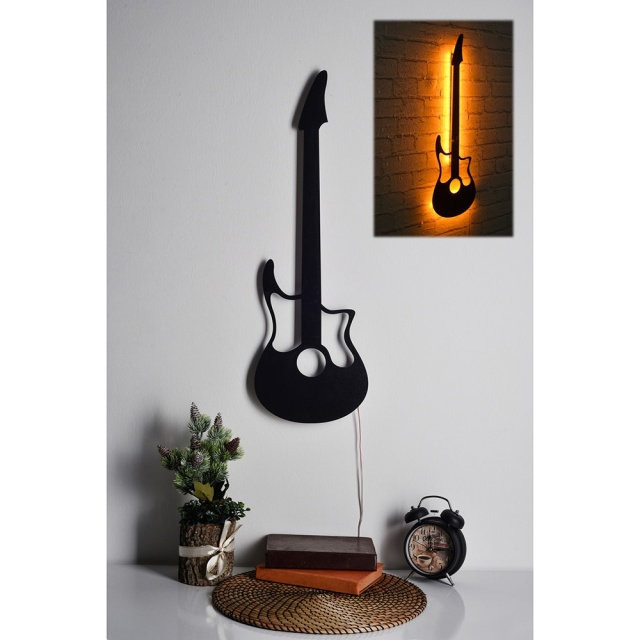 Decoratiune luminoasa galbena din lemn Guitar The Home Collection