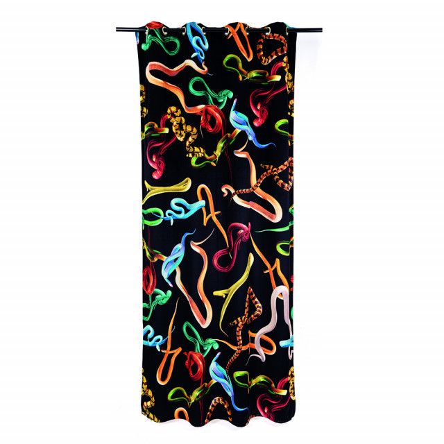 Draperie neagra/multicolora din fibre sintetice 140x280 cm Snakes Seletti