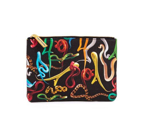 Geanta multicolora din poliester si piele ecologica 15,5x21 cm pentru cosmetice Snakes Toiletpaper Seletti