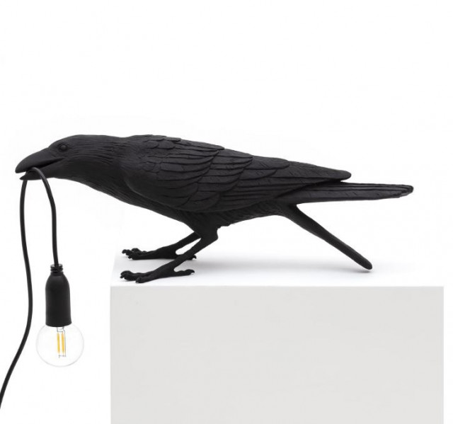 Lampa neagra din rasina pentru exterior 10,5 cm Bird Playing Seletti