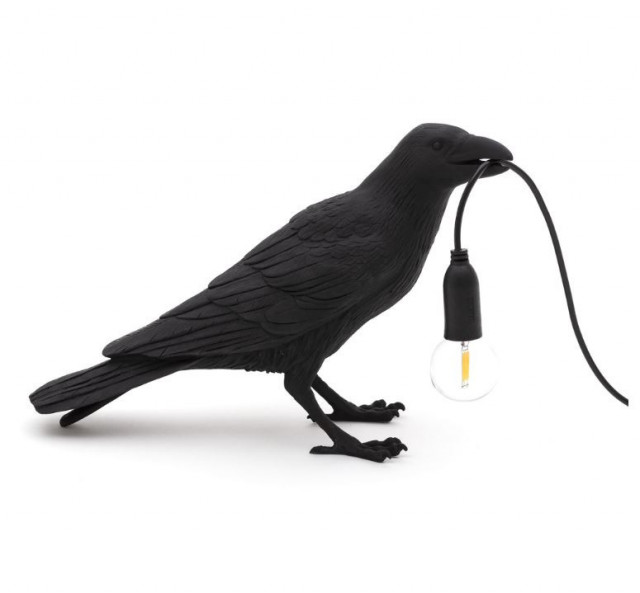 Lampa neagra din rasina pentru exterior 18,5 cm Bird Waiting Seletti