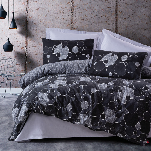 Lenjerie gri/neagra din textil Round Single The Home Collection
