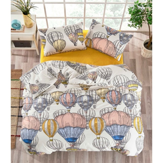 Lenjerie pat multicolora din bumbac Cappadocia Fitted The Home Collection