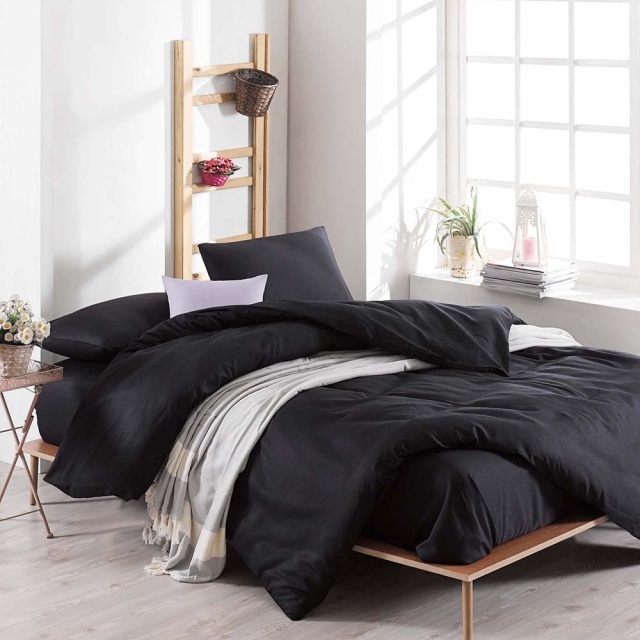 Lenjerie pat neagra din bumbac Duzboya Double The Home Collection