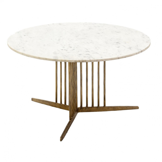 Masa de cafea alba/auriu antichizat din marmura si metal 81 cm Dessea Thai Natura