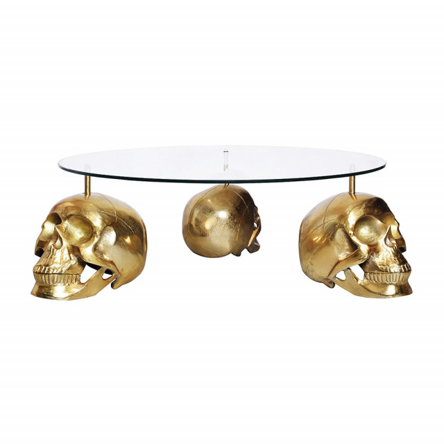 Masa de cafea aurie din metal 90 cm Skull The Home Collection