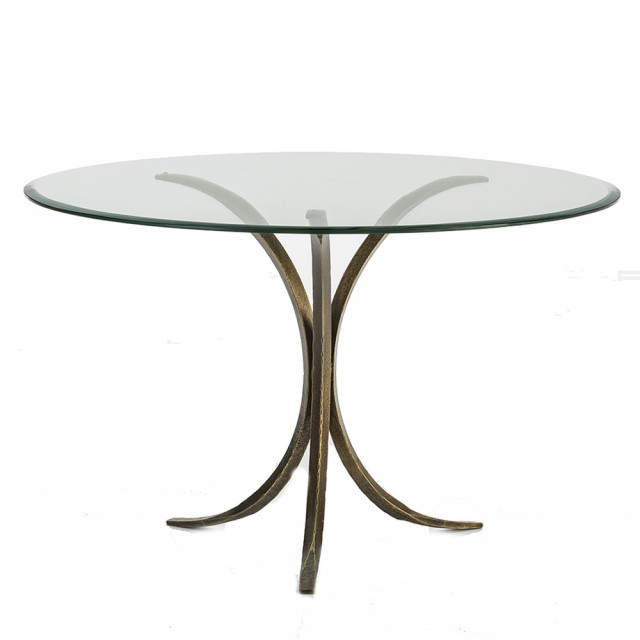 Masa dining aurie/transparenta din sticla si fier 120 cm Taro Thai Natura