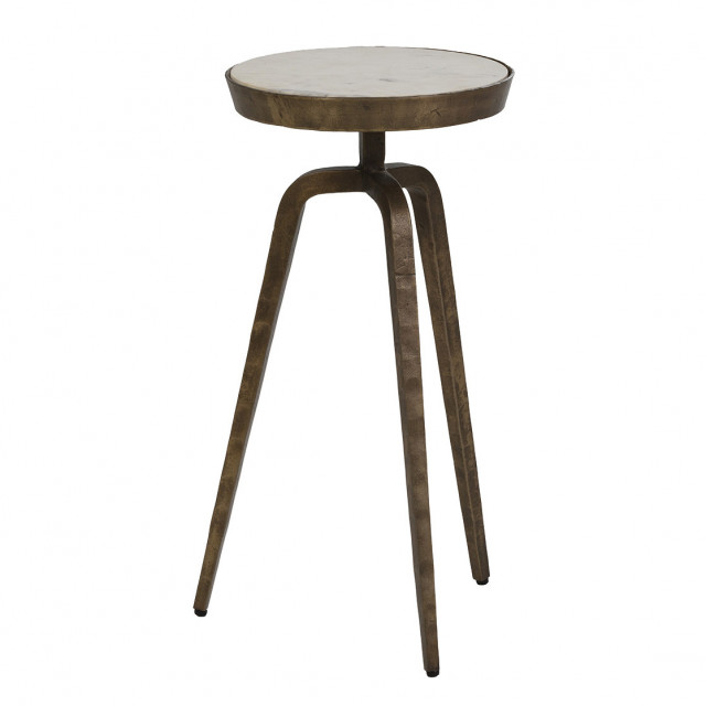Masa laterala alba/auriu antichizat din marmura si metal 30 cm Rigor Thai Natura