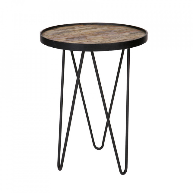 Masuta maro/neagra din metal si lemn de tec reciclat 39 cm Lev Woood