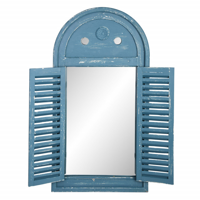 Oglinda decorativa albastra din MDF si lemn 39x75 cm Louvre Esschert Design