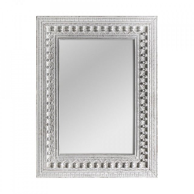 Oglinda dreptunghiulara alb antic din lemn de tec 91x121 cm Kanin Vical Home