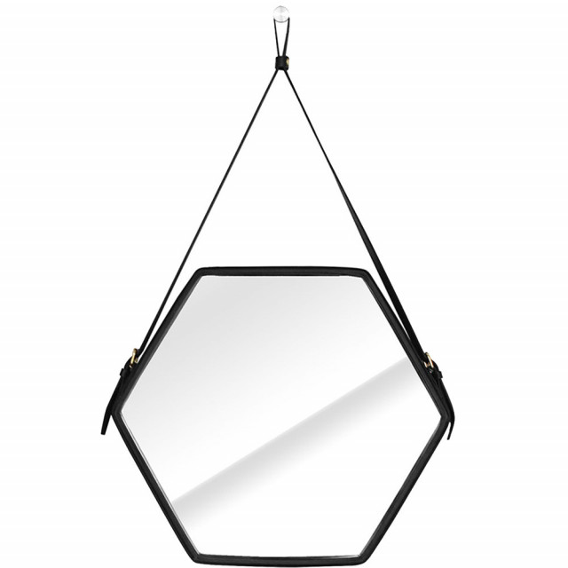 Oglinda hexagonala neagra din pluta si MDF 48x54 cm Ebi Homede