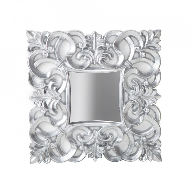 Oglinda patrata argintie antichizata din polirasina 75x75 cm Venice The Home Collection