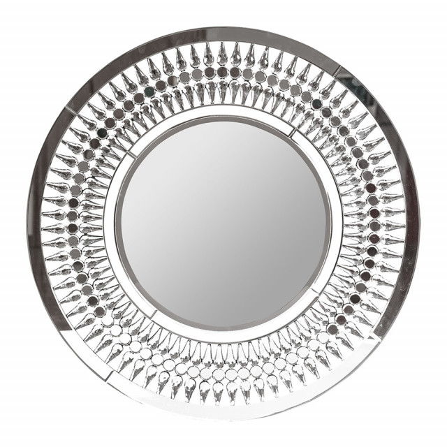 Oglinda rotunda argintie din sticla si MDF 100 cm Lagrimas Burkina Home Decor