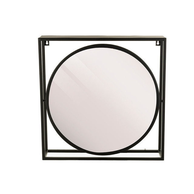 Oglinda rotunda neagra din metal cu raft 44x44 cm Alcott Lifestyle Home Collection