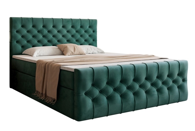 Pat verde din catifea 160x200 cm Kosta Boxspring FURPOL