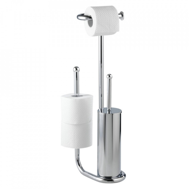 Perie toaleta cu suport hartie igienica argintie din metal Universalo Wenko