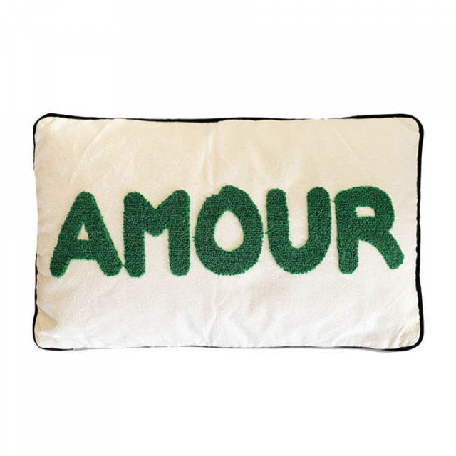 Perna dreptunghiulara crem/verde din bumbac 30x50 cm Amour The Home Collection