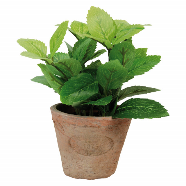 Planta artificiala cu ghiveci verde/portocalie din teracota si polistiren 17 cm Mint S Esschert Design