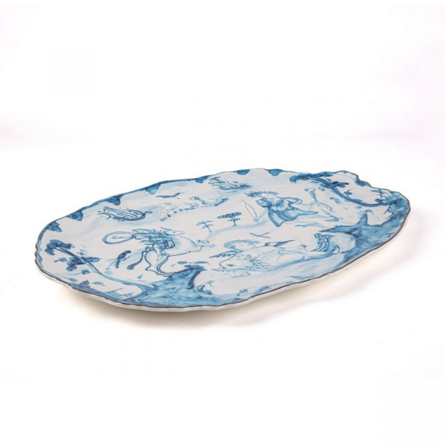 Platou alb/albastru din ceramica 21x42 cm Classic on acid Seletti