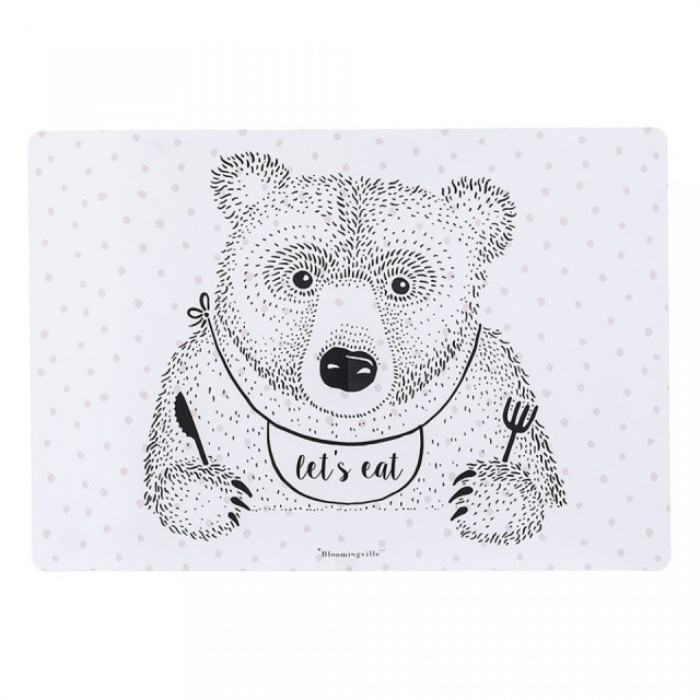 Protectie masa roz din fibre sintetice 31x45 cm Bear Bloomingville Mini