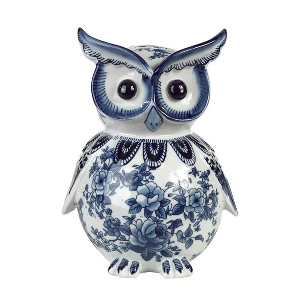 Pusculita alba/albastra din ceramica 25 cm Owl Pols Potten
