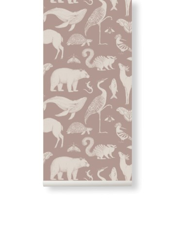 Rola tapet pentru copii roz din hartie 53x1000 cm Katie Scott Animals Ferm Living