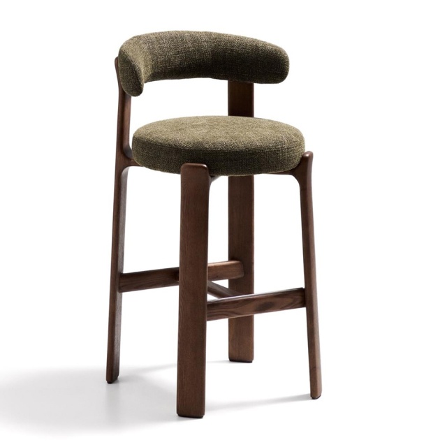 Scaun bar verde din textil Granite Chenille Tall Kave Home
