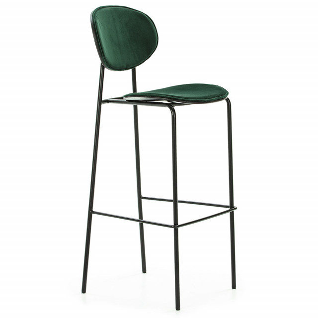 Scaun bar verde/negru din catifea si metal Norm Thai Natura