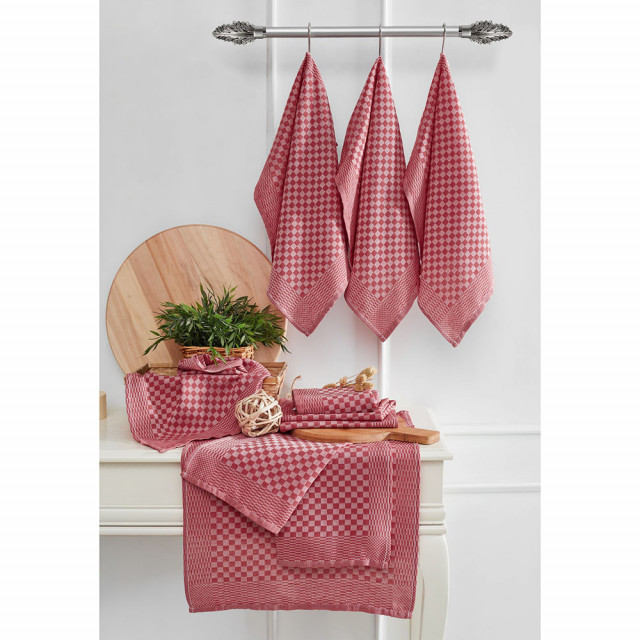 Set 10 prosoape bucatarie rosii din bumbac 40x60 cm Lola The Home Collection