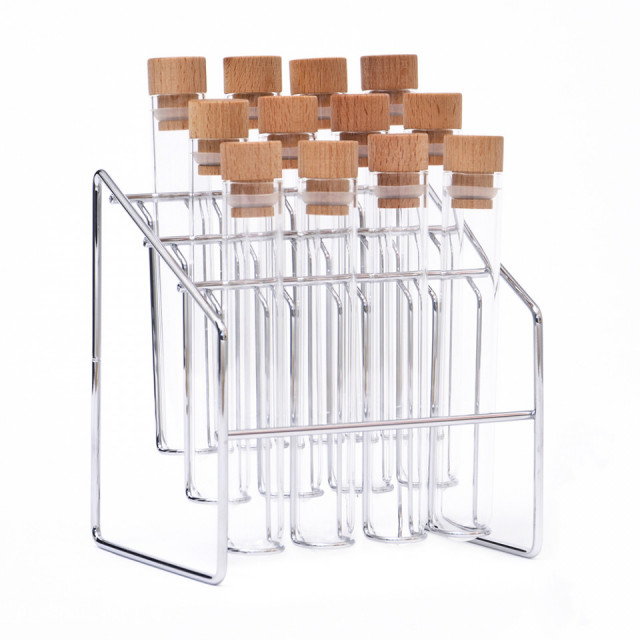 Set 12 recipiente cu suport transparente/maro din sticla si otel 14x21 Spice Lab Wireworks London
