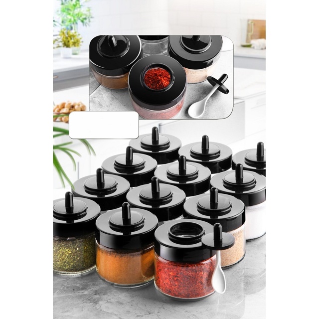 Set 12 recipiente pentru condimente transparente din sticla 300 ml Rodell The Home Collection