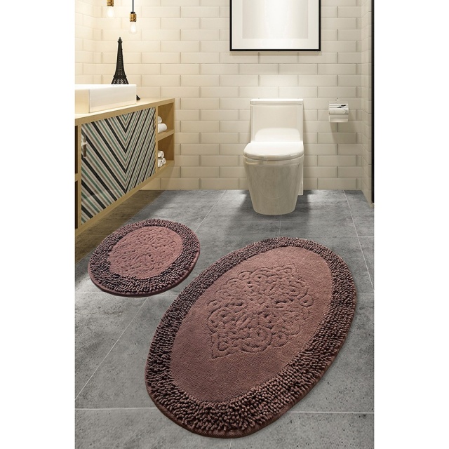 Set 2 covorase de baie maro din bumbac Piante Oval The Home Collection