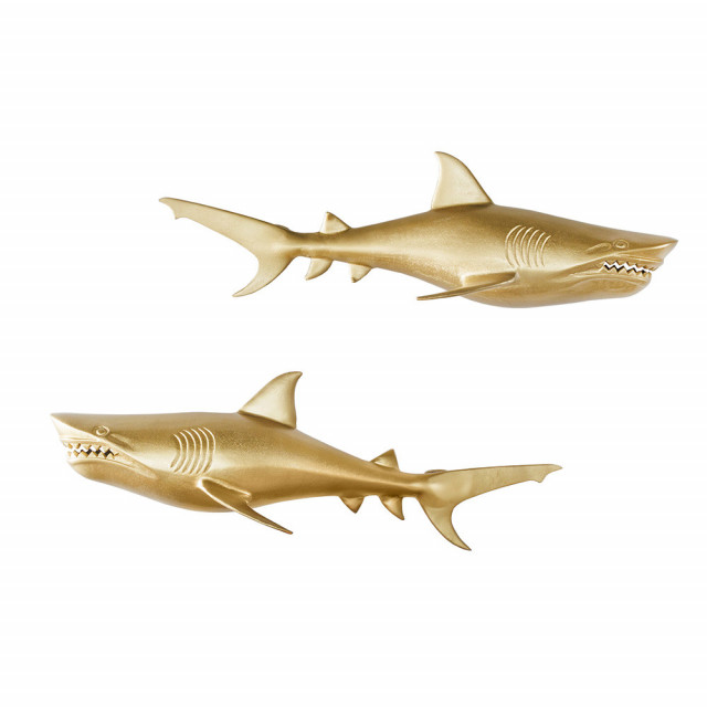 Set 2 decoratiuni de perete aurii din metal Shark The Home Collection
