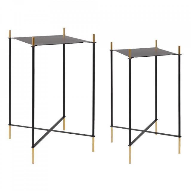 Set 2 masute negre/aurii din otel Anisha High Bizzotto