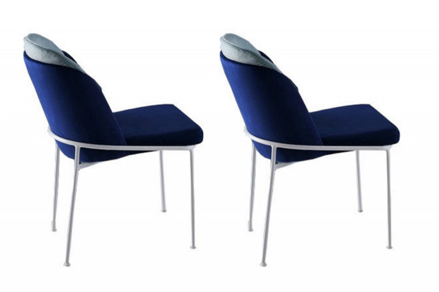 Set 2 scaune dining albastru inchis/albe din catifea Dore The Home Collection