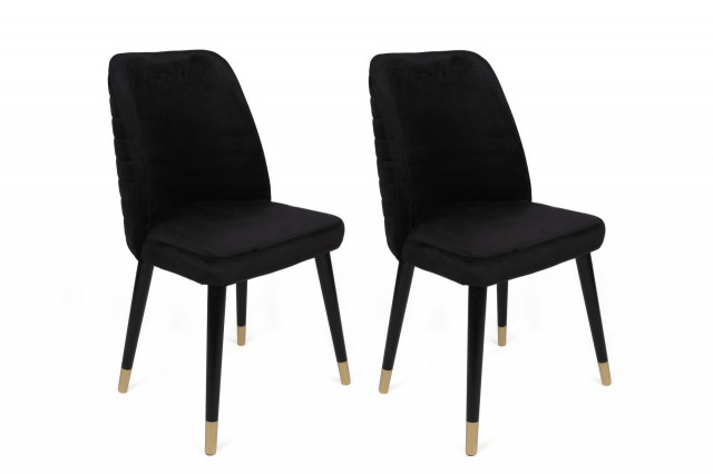 Set 2 scaune dining negre/aurii din catifea Hugo The Home Collection
