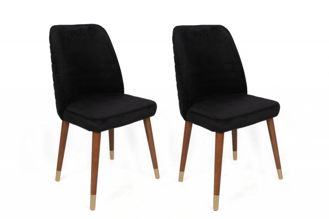 Set 2 scaune dining negru/maro din catifea Hugo The Home Collection